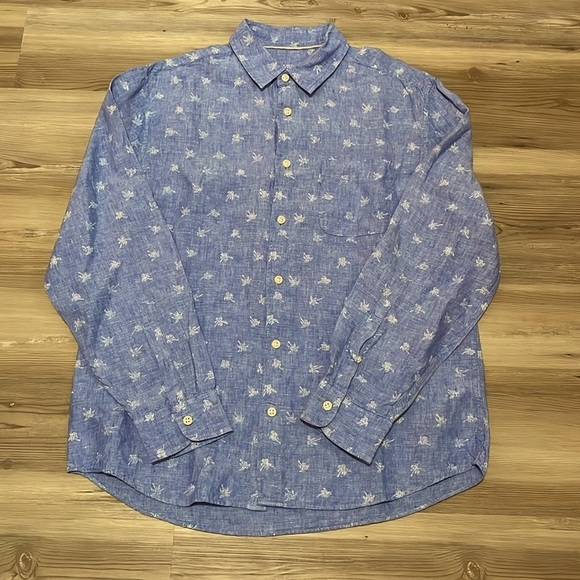 M & S Collection Men’s Linen Button Up Shirt Light Blue Palm Tree Print Size M - Picture 2 of 12
